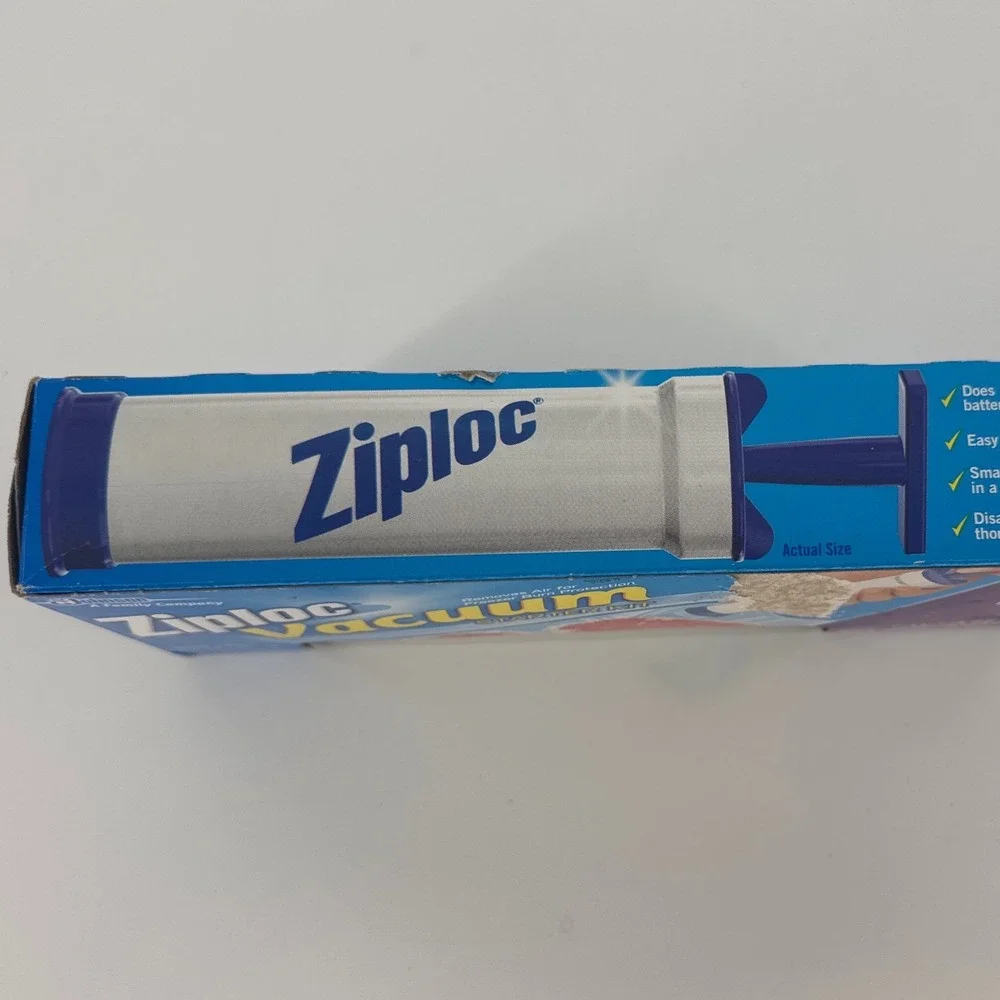 Ziploc 2013 Vacuum Starter Kit Food Storage Quart Blue Manual Pump 3 Bags